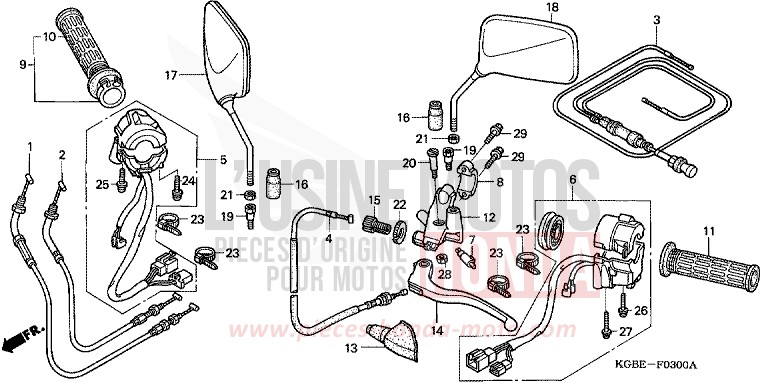 LEVIER DE GUIDON/COMMUTATEUR/CABLE de Shadow VT125C MYSTERY RED METALLIC (R231) 2001